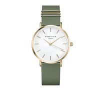 Rosefield Femme Montre The West Village : Or 33mm Boîtier Rond avec Cadran Blanc nacré et Bracelet Cuir Vert Olive - WFGG-W85
