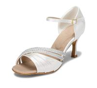 Rosefinch Chaussures de Dance Latine pour Femmes Strass Sandales Ballroom Party Salsa Performance Dancing Chaussures 7cm Talon Haut Ivoire 38EU