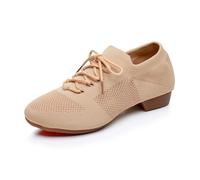 Rosefinch Chaussures de Danse Jazz pour Femmes, Chaussures d'entraînement de Danse Moderne en Tricot pour Yoga Ballet Latin Beige Semelle en Caoutchouc 41EU