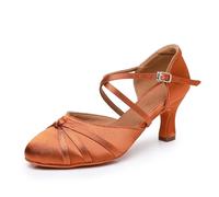 Rosefinch Chaussures de Danse Latine de Salon pour Femmes Salsa Tango Valse Chaussures de Danse Sociale Marron 7cm Talons 39EU