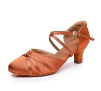 Rosefinch Chaussures de Danse Latine de Salon pour Femmes Salsa Tango Valse Chaussures de Danse Sociale Marron 5cm Talons 38EU