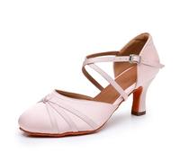 Rosefinch Chaussures de Danse Latine de Salon pour Femmes Salsa Tango Valse Chaussures de Danse Sociale Rose 7cm Talons 37EU