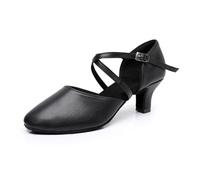 Rosefinch Chaussures de Danse Latine Femmes en Cuir fermé Toe Dancehall Salsa Tango Performance Dance Chaussures Mariage Party Noir 5cm Talon 35EU
