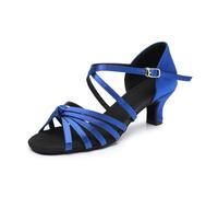 Rosefinch Chaussures de Danse Latine pour Femmes, Chaussures de Danse Professionnelles pour la Salsa, Le Tango, Le Cha-cha, la Salle de Bal Talon 5cm, Bleu 39EU