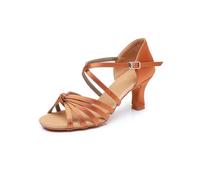 Rosefinch Chaussures de Danse Latine pour Femmes, Chaussures de Danse Professionnelles pour la Salsa, Le Tango, Le Cha-cha, la Salle de Bal Talon 7cm, Marron 37EU