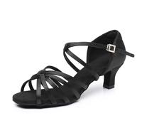 Rosefinch Chaussures de Danse Latine pour Femmes Salle de Bal Fête Salsa Danse Pratique Performance Chaussures Noir 5cm 38EU