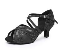 Rosefinch Chaussures de Danse Latine pour Femmes Salle de Danse Salsa Performance Strass Chaussures de Danse Mariage Party Noir 5cm Talon 37EU