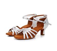 Rosefinch Chaussures de Danse Latine pour Femmes Salsa Tango Ballroom Party Performance Professional Practice Dancing Shoes 5cm Heel, Blanc 39EU