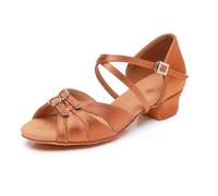 Rosefinch Chaussures de Danse Latine pour Filles Femmes 3.5cm Latin Salsa Ballroom Chaussures de Danse Souple pour Débutants et Pratiquants,Marron 33EU