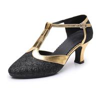 Rosefinch Chaussures de Danse Latine Salsa à Bout Fermé Tango Cha-Cha Chaussures de Danse de Salon Performance Noir, 5cm Talon 38EU