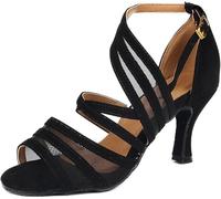 Rosefinch Femmes Chaussures de Danse Latine Mesh Respirant Chaussures de Danse Tango Valse Samba Salsa Rumba Fond Souple 6cm Talon Haut Noir 40EU