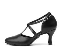 Rosefinch Latin Dance Chaussures pour Femmes en Cuir Ballroom Salsa Tango Performance Chaussures de Danse Talon de 7cm, Noir 39EU