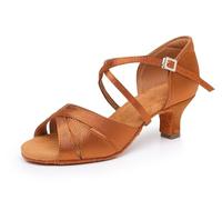 Rosefinch Latin Danse Chaussures pour Femmes Semelle Souple Strass Boucle Salsa Tango Ballroom Chaussures De Pratique De Danse Professionnelle Talon 5cm, Marron 37EU