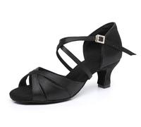 Rosefinch Latin Danse Chaussures pour Femmes Semelle Souple Strass Boucle Salsa Tango Ballroom Chaussures De Pratique De Danse Professionnelle Talon 5cm, Noir 36EU