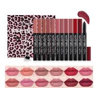 RoseFlower 12 Couleurs Crayon Lipstick et Lipliner Set, Non-Stick Cup Matte Pen Imperméable à l'Eau Longue Durée Velvet Pencil Lip Liner avec Taille-crayon, Pivotant et Aiguisé#A