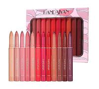 RoseFlower 12 couleurs Crayon Lipstick Lipliner Set, Non-Stick Cup Matte Lipstick Pen Imperméable à l’eau Longue Durée Velvet Lipstick Pencil Lip Liner avec Taille-crayon, pivotant et aiguisé#B