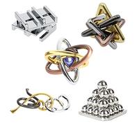 RoseFlower 5 Morceaux Casse-tête en métal Set de Puzzle en Métal Jeu de Puzzle Magique Jouet Éducatif pour Interdiction Jeu Déverrouiller pour Party Enfants/Adulte Défi QI,Difficulté Moyen