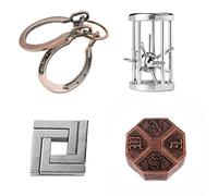 RoseFlower Casse-tête en Métal Set 4 Pièces, Jouet de Puzzle 3D, Jouets d'intelligence éducative pour Enfants et Adultes Challenge