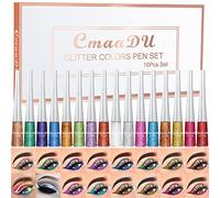 RoseFlower Ensemble d'eye-liner à paillettes liquides de 16 couleurs, kit d'eye-Liner éclaircissant Hautement Pigmenté, Gel Facile à Appliquer Fard à Paupières Métallique Imperméable Longue Durée