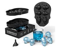RoseFlower Moules à glaçons en forme de tête de mort, 6 pièces, Noir, Inclus 1 bac à glaçons en silicone et 1 mini entonnoir