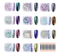 RoseFlower Poudre Chrome Ongle Blanc, 11 Couleurs de Paillettes pour Ongles avec éponge pour Nail Art, Poudre à Ongles Caméléon, Paillettes de Poussière de Fée pour Ongles, Manucure DIY
