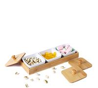 RoseFlower Set Apéritif 3 Coupelles Carrées en Porcelaine avec Plateau en Couvercle de Plateau, Plateau de Service Apéritif, Carrées Aperitif Céramique, Condiments, Collations, Noix et Bonbons