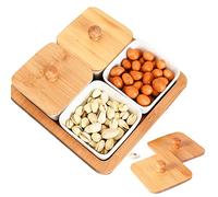 RoseFlower Set Apéritif 4 Coupelles Carrées en Porcelaine avec Plateau en Couvercle de Plateau, Plateau de Service Apéritif, Carrées Aperitif Céramique, Condiments, Collations, Noix et Bonbons