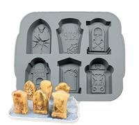 RoseFlower Tombstone Bac à glaçons 3D en forme de pierre tombale pour Halloween, moule à gâteau en silicone pour chocolat, bonbons, gelée, savon, 21 x 18 x 3,5 cm, gris