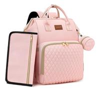 ROSEGIN Sac à dos à langer rose pour bébé fille - Cadeau de fête prénatale pour maman, sac à langer matelassé avec matelas à langer, étui à tétine, poches isothermes, sangles de poussette, grande