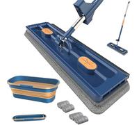 Roseionly Ensemble serpillère plate et seau - Balai à franges rotatif à 360 degrés avec 2/4/6 tampons en microfibre pour utilisation humide et sèche avec manche long réglable en acier inoxydable de