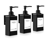 Roselee 3 Pièces Distributeur de Savon Mural, Distributeur Savon Douche Noir, 300ml Flacon Pompe Vide No Perçage avec Étiquettes pour Cuisine et Salle de Bain