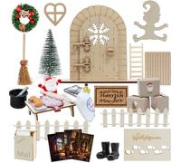 Roselee Kit Porte Lutin de Noël 46 Pièces Lutin Farceur de Noel Kit Complet Lutin de Noel Accessoires avec Sapin de Noël, Porte Magique, Clôture, Decoration Noel Cadeaux Enfants
