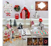 Roselee Kit Porte Lutin de Noël 55 Pièces Lutin Farceur de Noel Kit Complet Lutin de Noel Accessoires avec Sapin de Noël, Porte Magique, Clôture, Decoration Noel Cadeaux Enfants