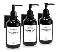 Roselee Lot de 3 distributeurs de Savon Mural - 500 ML - sans perçage - en Plastique - avec Entonnoir et étiquettes étanches - pour Cuisine et Salle de Bain