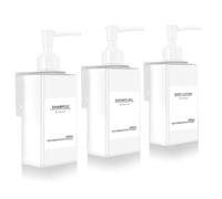 Roselee Lot de 3 distributeurs de savon mural, sans perçage, 300 ml, blanc, distributeur de shampoing, avec entonnoir et étiquettes étanches, pour cuisine, salle de bain