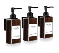 Roselee Lot de 3 distributeurs de Savon Mural sans perçage - 300 ML - Distributeur de Savon Mural Marron - avec Entonnoir et étiquettes étanches - pour Cuisine, Salle de Bain