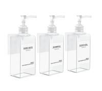 Roselee Lot de 3 distributeurs de Savon Mural - sans perçage - 300 ML - Transparent - avec Entonnoir et étiquettes étanches - pour Cuisine, Salle de Bain