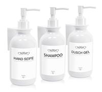 Roselee Lot de 3 distributeurs de Savon Mural - sans perçage - 500 ML - Blanc - avec Entonnoir et étiquettes étanches - pour Cuisine et Salle de Bain