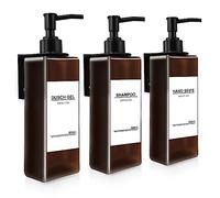 Roselee Lot de 3 distributeurs de Savon Mural - sans perçage - 500 ML - Marron - avec Entonnoir et étiquettes étanches - pour Cuisine et Salle de Bain