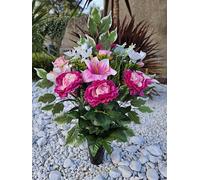 Roselynexpress Composition de Fleurs Artificielles en Cône Lesté Ciment pour Une Parfaite Tenue à L' extérieur. Réalisé par nos Soins, Fleurs de Qualité.