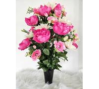 Roselynexpress Composition de Fleurs Artificielles en Cône Lesté Ciment pour Une Parfaite Tenue à L' extérieur. Réalisé par Nos Soins Fleurs de qualité.