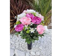 Roselynexpress Composition de Fleurs Artificielles en Cône Lesté Ciment pour Une Parfaite Tenue à L' Extérieur. Réalisé par Nos Soins, Fleurs de Qualité.