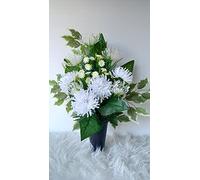 Roselynexpress Composition de Fleurs Artificielles en Cône Lesté Ciment pour Une Parfaite Tenue à L' extérieur. Réalisé par nos Soins Fleurs de Qualité.