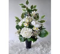 Roselynexpress Composition de Fleurs Artificielles en Cône Lesté Ciment pour Une Parfaite Tenue à L' extérieur. Réalisé par nos Soins, Fleurs de Qualité.