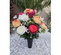 Roselynexpress Composition De Fleurs Artificielles en Cône Lesté Ciment pour Une Parfaite Tenue De Ce Bouquet De Fleurs Plus Besoin De Sable Ce Vase en PVC Se Dépose dans Votre Vase Funéraire.