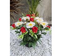 Roselynexpress Composition De Fleurs Artificielles Lesté Ciment pour Une Parfaite Tenue à L' Extérieur. Réalisé par Nos Soins, Les Fleurs sont Aussi de Très Bonne Tenue et Qualité.