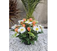 Roselynexpress Composition De Fleurs Artificielles Lesté Ciment pour Une Parfaite Tenue à L' Extérieur. Réalisé par Nos Soins, Les Fleurs sont Aussi de Très Bonne Qualité.