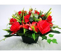 roselynexpress Composition De Fleurs Artificielles, Lesté Ciment pour Une Parfaite Tenue à L' extérieur. Réalisé par Nos Soins, Les Fleurs sont De Très Bonne Qualité.