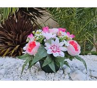 Roselynexpress Composition de Fleurs Artificielles Lesté Ciment pour Une Parfaite Tenue à L' Extérieur. Réalisé par Nos Soins, Les Fleurs sont Aussi de Très Bonne Qualité.