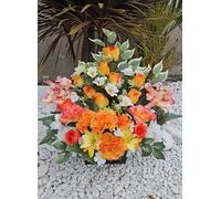 Roselynexpress Composition de Fleurs Artificielles Lesté Ciment pour Une Parfaite Tenue à L' Extérieur. Réalisé par nos Soins, Fleurs de Qualité.